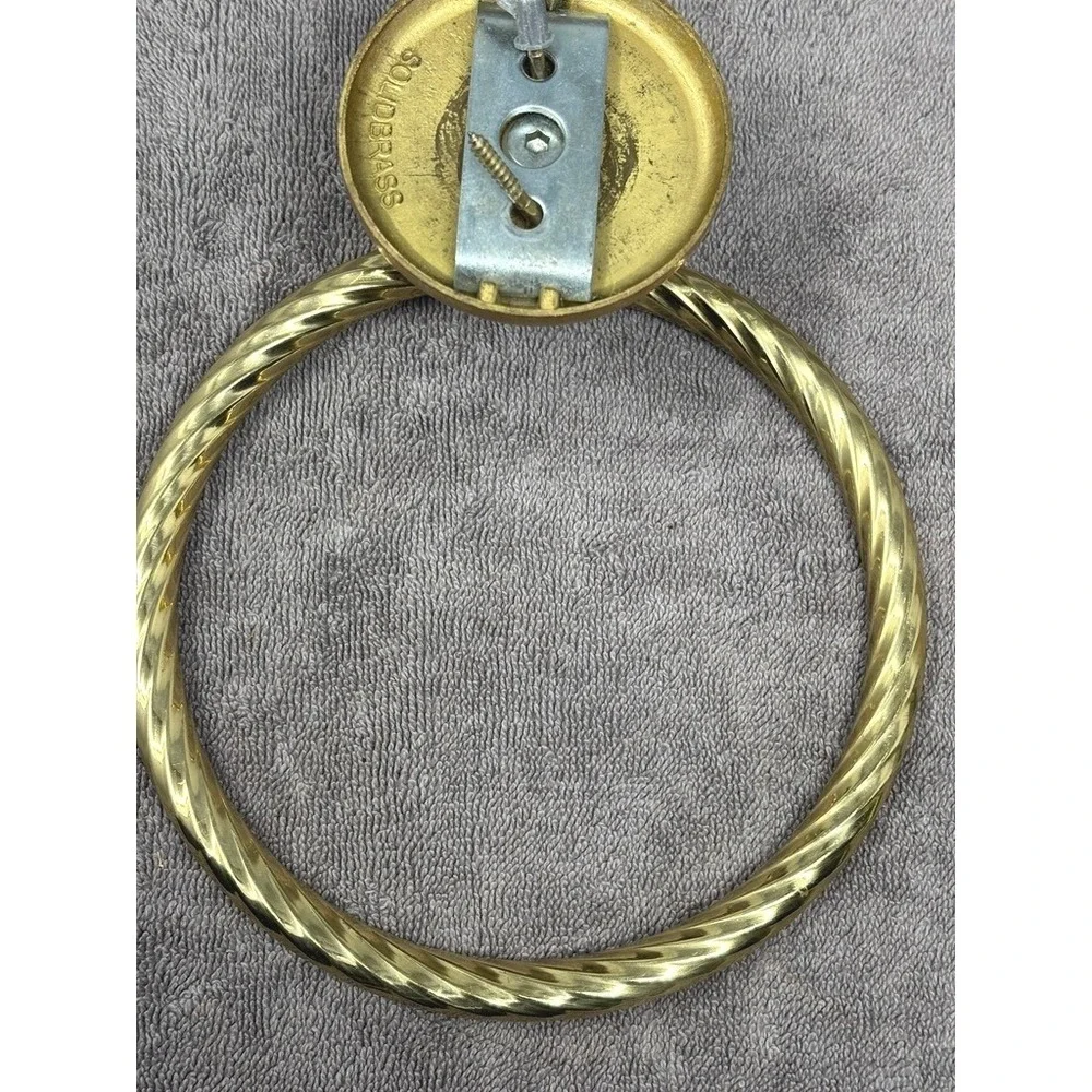 Vintage Brass Twisted Rope Towel Ring Faux Marble Wall Mount Bathroom Hardware